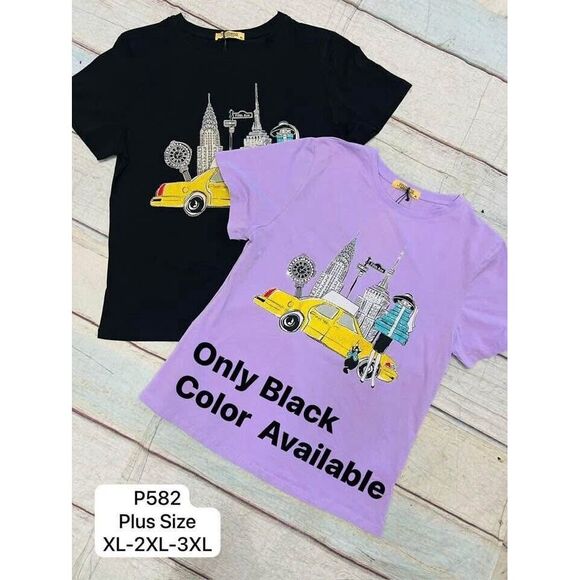 Vinizbena Shopping Lady And Cat Rhinestone Woman Black Size 3XL T-Shirt New - Picture 3 of 16